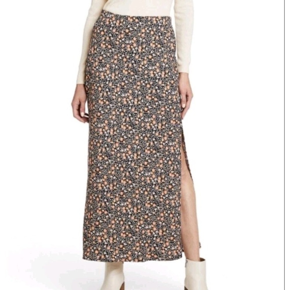 Nili Lotan x Target Women's Maxi Skirt Size M Fall Floral Print Slit Elastic